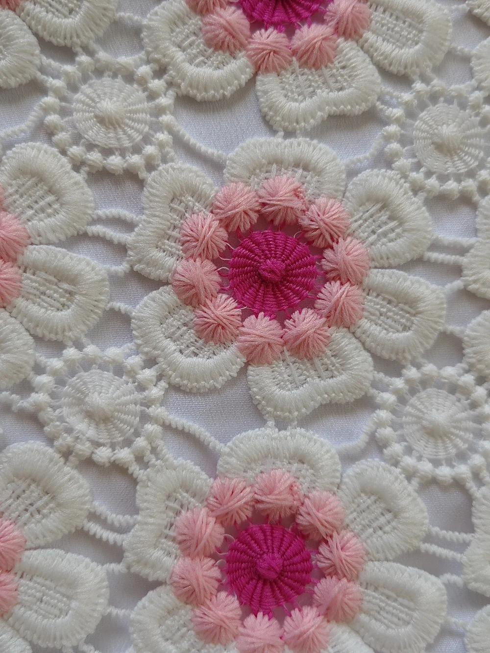J. Crew Floral Lace Short Sleeve Top in White with Pink Flowers Size L